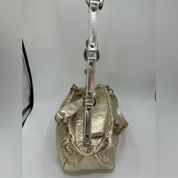 LAURA DI MAGGIO Italy GIANNI NOTARO Designer Metallic Gold Leather Satchel| - Picture 9 of 14